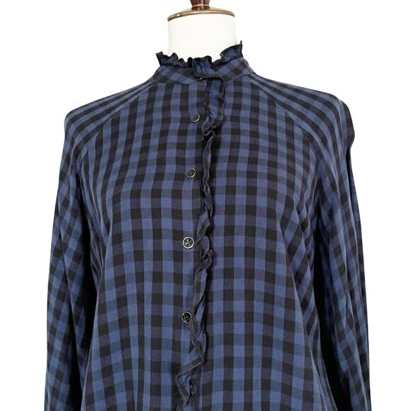 Cabi Aberdeen Blue Plaid Ruffle Button Front Blouse Top Size Small - Picture 8 of 12